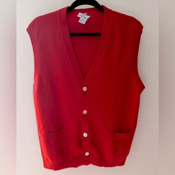 Vintage Academia MALO per Janet Brown 100% Pure Cashmere Red Button Down Vest 50 - Picture 1 of 4